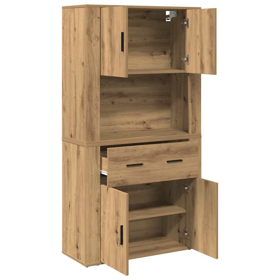Highboard artisanaal eikenkleurig 80 x 33 x 150 cm Bewerkt hout