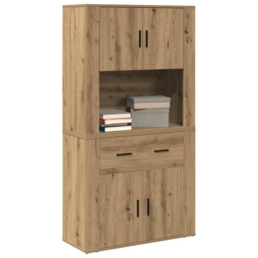 Highboard artisanaal eikenkleurig 80 x 33 x 150 cm Bewerkt hout