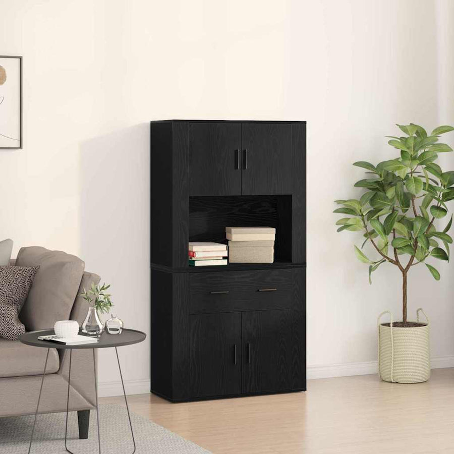 Highboard met lade Zwart eiken 80 x 33 x 150 cm Bewerkt hout