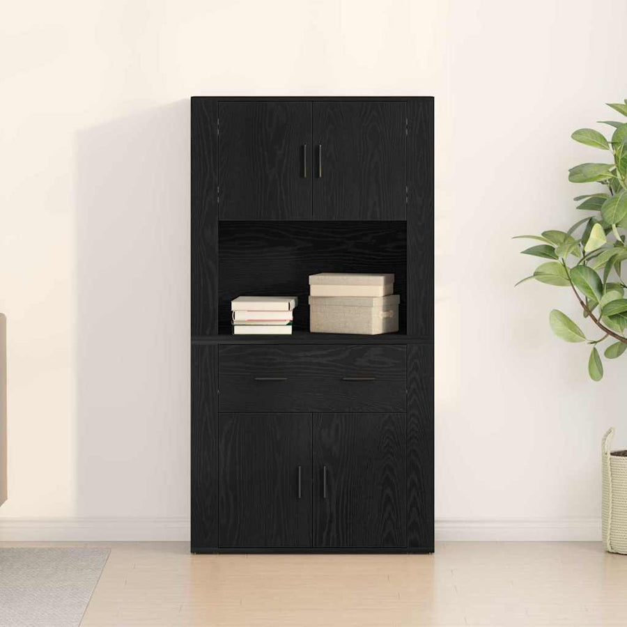 Highboard met lade Zwart eiken 80 x 33 x 150 cm Bewerkt hout