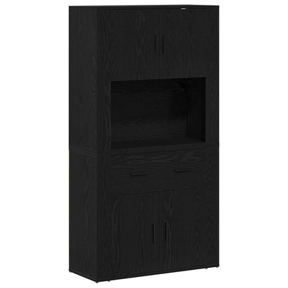 Highboard met lade Zwart eiken 80 x 33 x 150 cm Bewerkt hout
