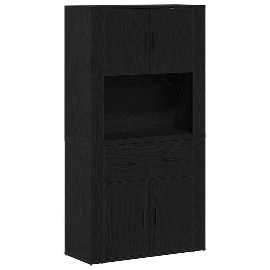 Highboard met lade Zwart eiken 80 x 33 x 150 cm Bewerkt hout