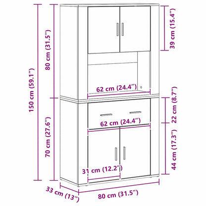 Highboard met lade Zwart eiken 80 x 33 x 150 cm Bewerkt hout