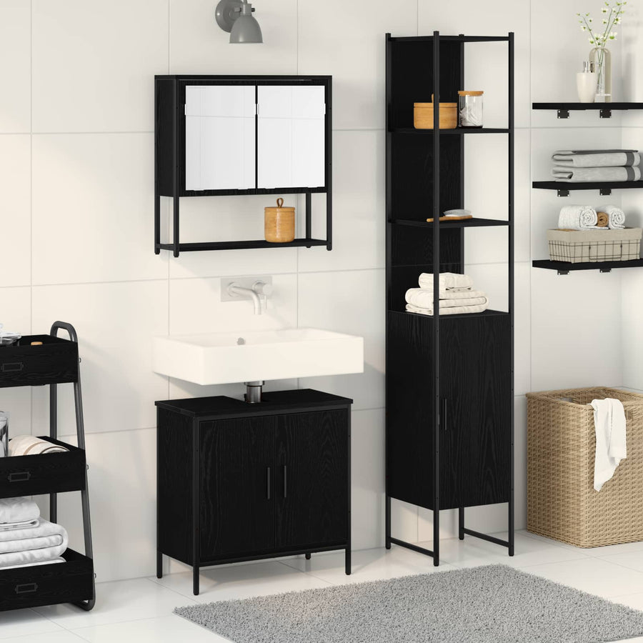 Badkamermeubelset 3 st Zwart 33 x 33 x 185,5 cm Bewerkt hout