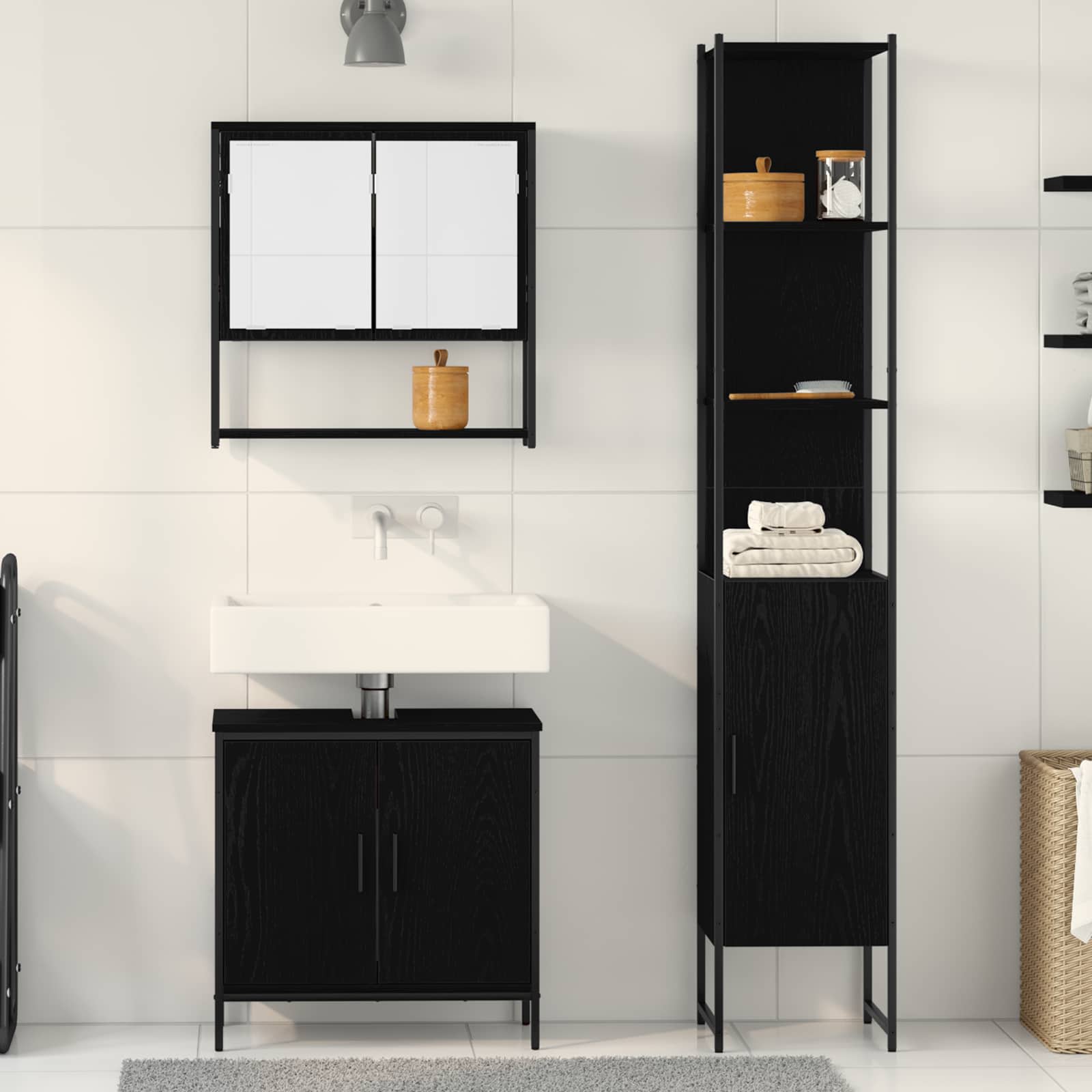 Badkamermeubelset 3 st Zwart 33 x 33 x 185,5 cm Bewerkt hout
