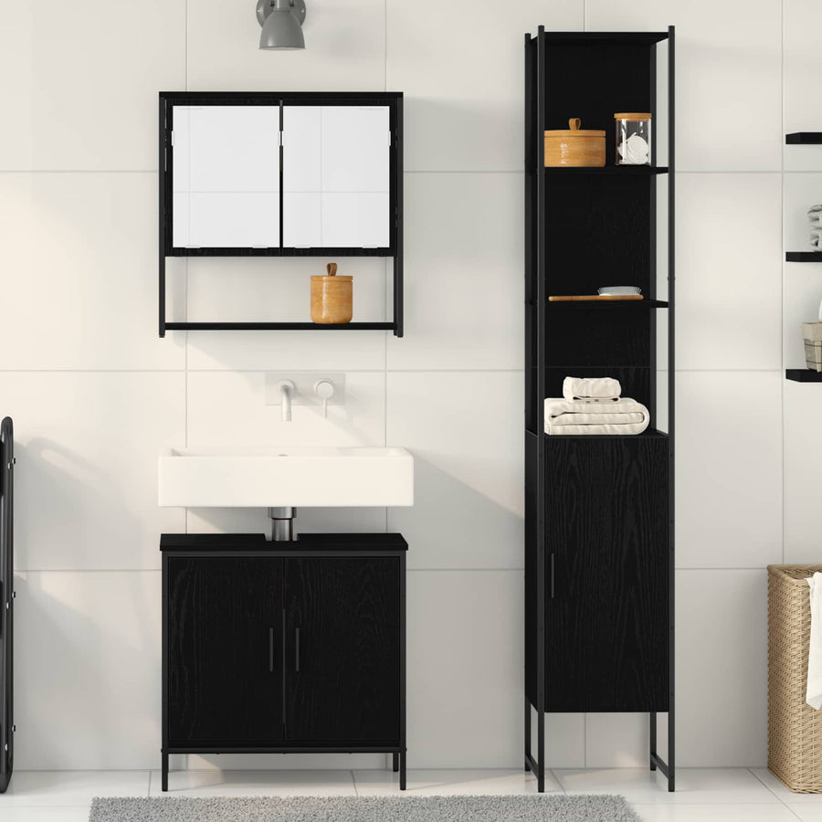 Badkamermeubelset 3 st Zwart 33 x 33 x 185,5 cm Bewerkt hout