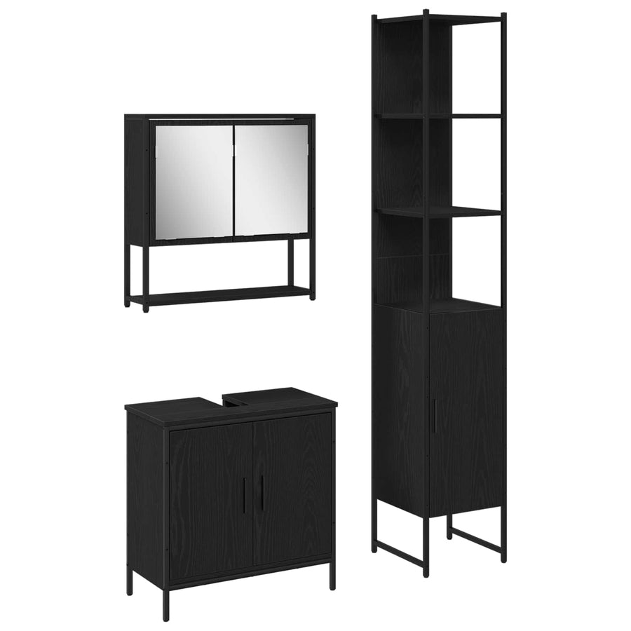 Badkamermeubelset 3 st Zwart 33 x 33 x 185,5 cm Bewerkt hout