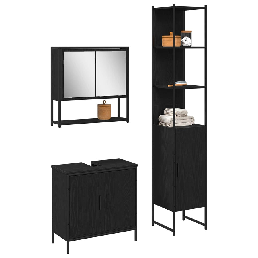 Badkamermeubelset 3 st Zwart 33 x 33 x 185,5 cm Bewerkt hout