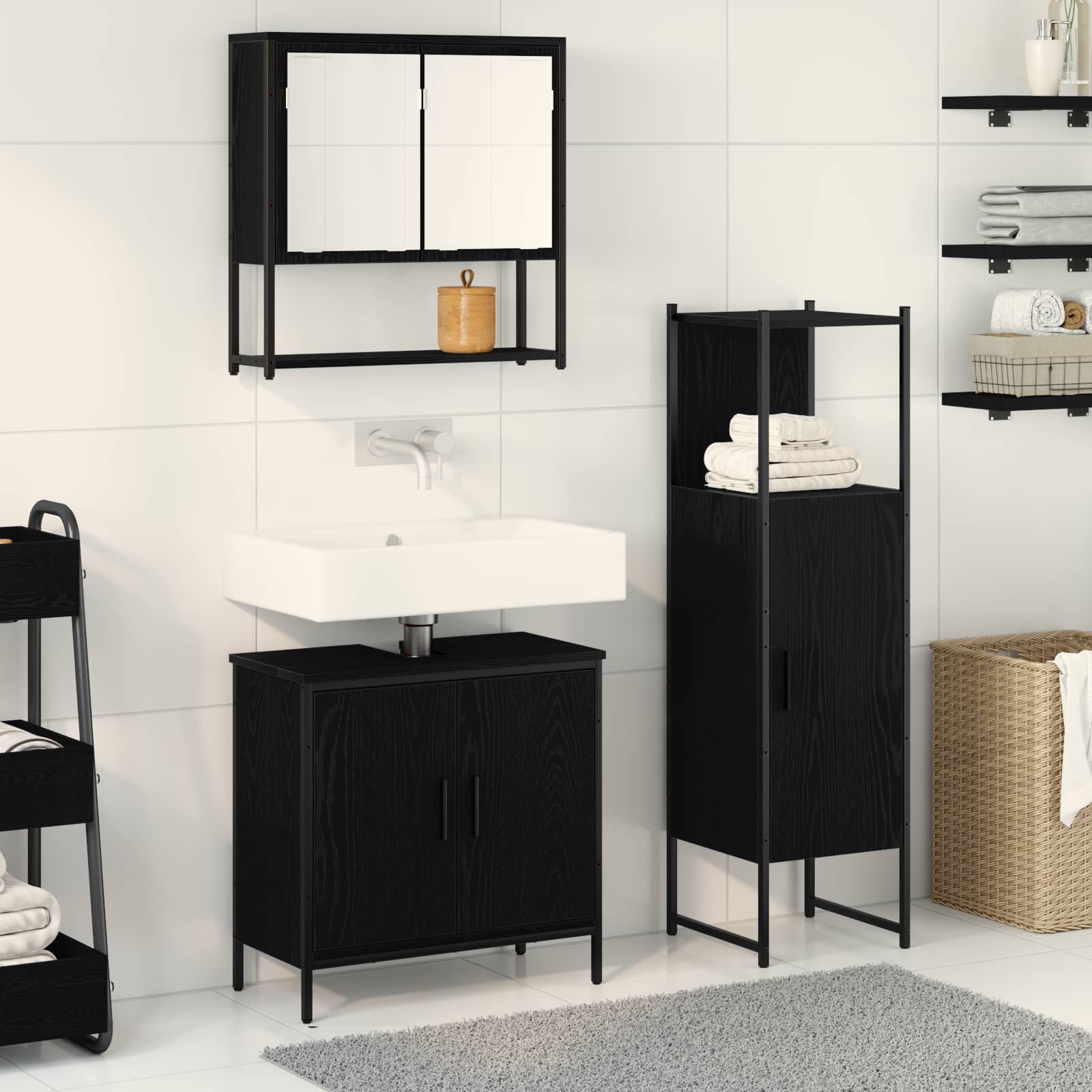 Badkamermeubelset 3 st Zwart 33 x 33 x 113,5 cm Bewerkt hout