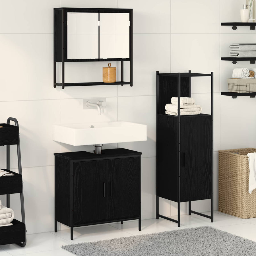 Badkamermeubelset 3 st Zwart 33 x 33 x 113,5 cm Bewerkt hout