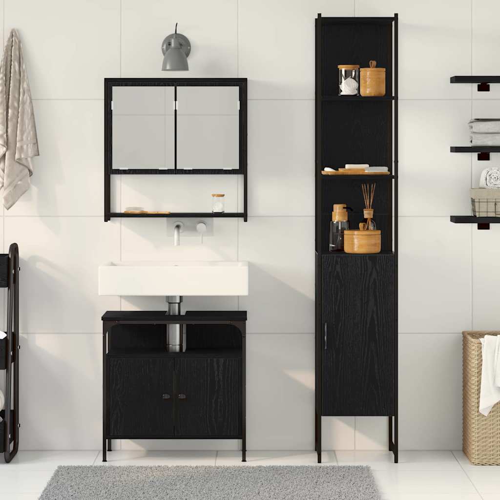 Badkamermeubelset met plank 3 pcs Zwart Eiken Bewerkt hout