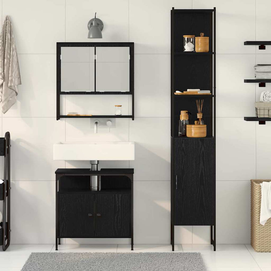 Badkamermeubelset met plank 3 pcs Zwart Eiken Bewerkt hout