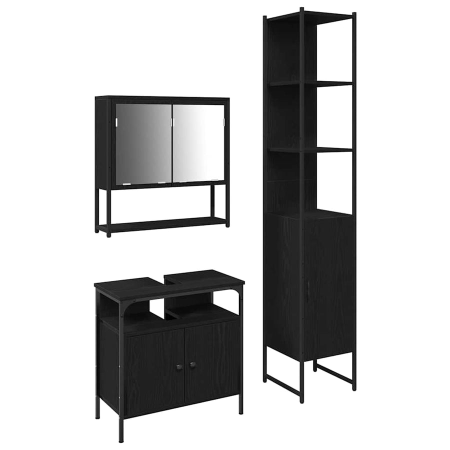 Badkamermeubelset met plank 3 pcs Zwart Eiken Bewerkt hout