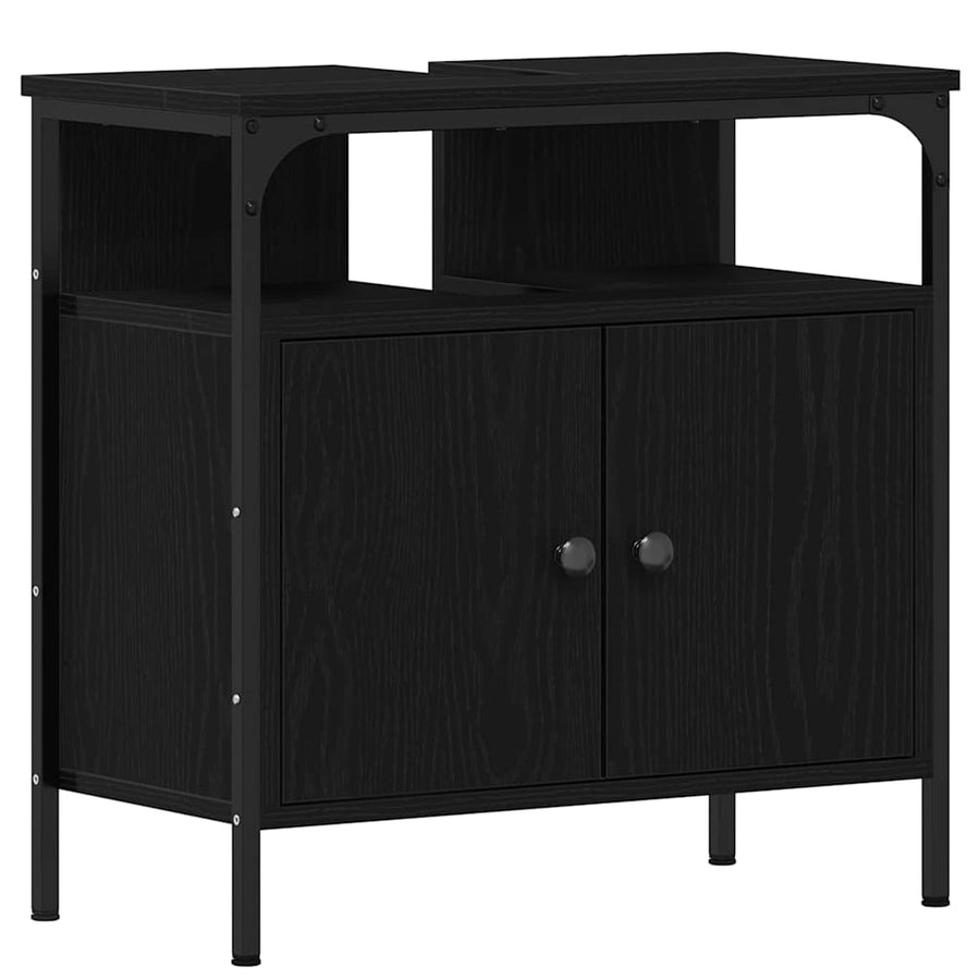 Badkamermeubelset met plank 3 pcs Zwart Eiken Bewerkt hout