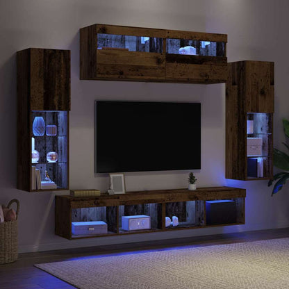 Tv-meubelset met LED-striplichten 6 pcs Oud hout Bewerkt hout