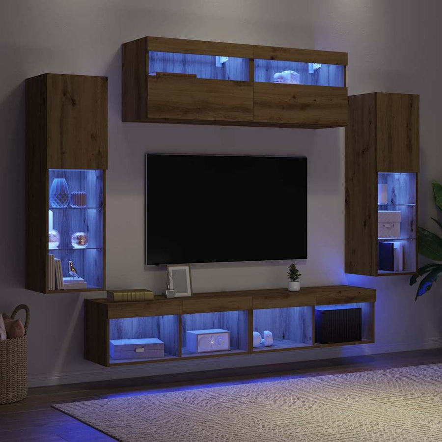 Tv-meubelset 6 pcs artisanaal eikenkleurig Bewerkt hout