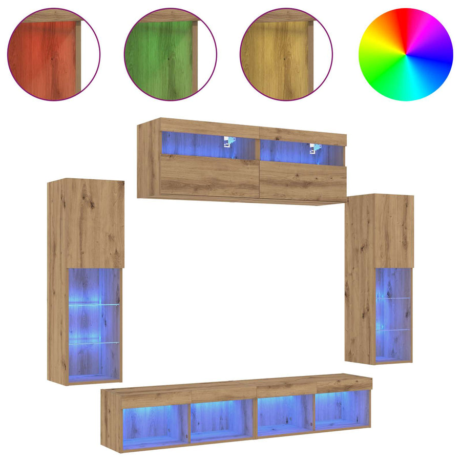 Tv-meubelset 6 pcs artisanaal eikenkleurig Bewerkt hout