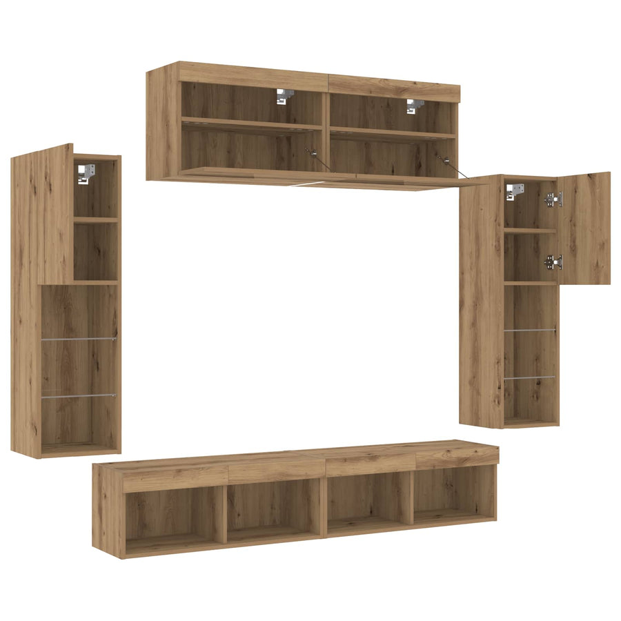 Tv-meubelset 6 pcs artisanaal eikenkleurig Bewerkt hout