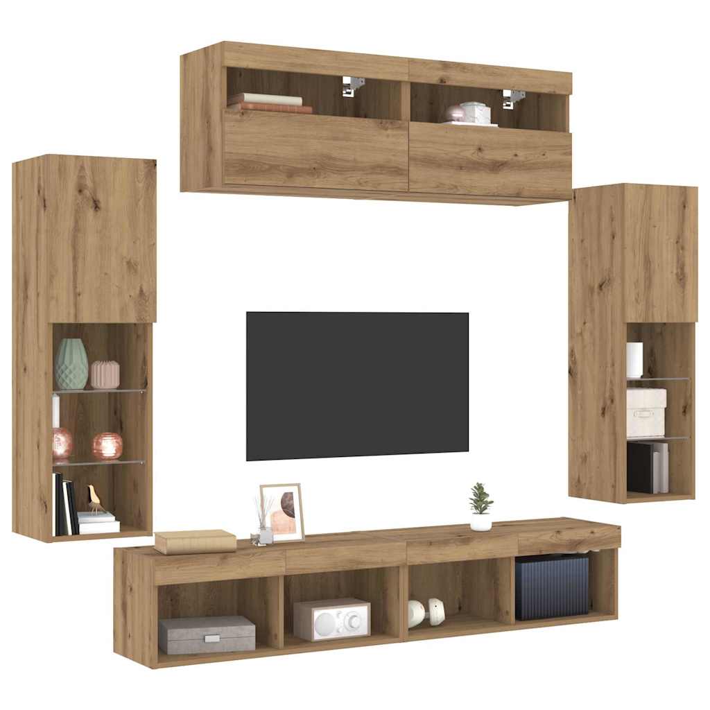 Tv-meubelset 6 pcs artisanaal eikenkleurig Bewerkt hout