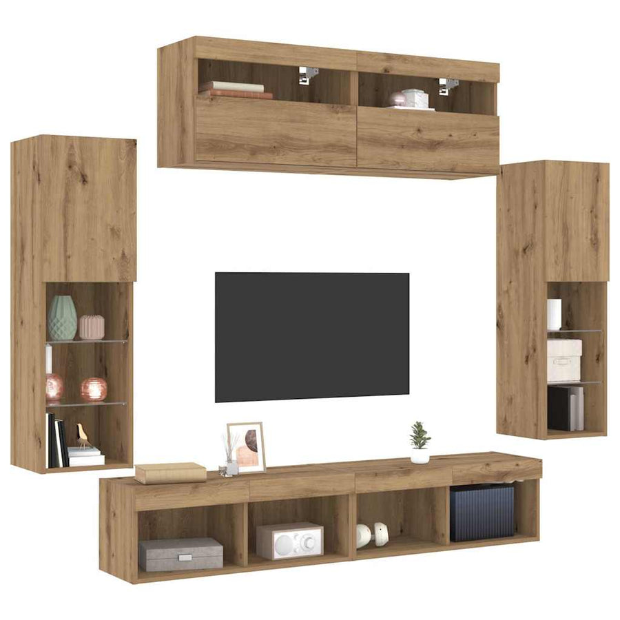 Tv-meubelset 6 pcs artisanaal eikenkleurig Bewerkt hout