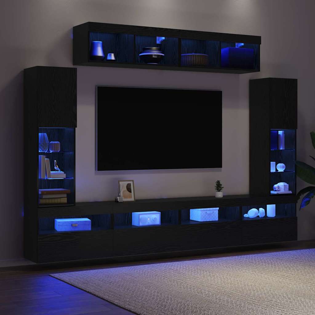 Tv-meubelset Wandgemonteerd 6 pcs Zwart eiken Bewerkt hout
