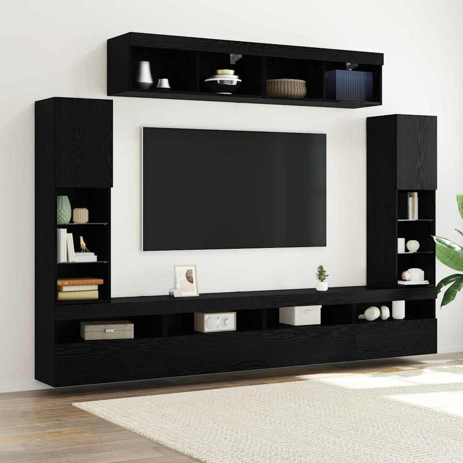 Tv-meubelset Wandgemonteerd 6 pcs Zwart eiken Bewerkt hout