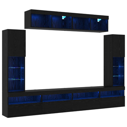 Tv-meubelset Wandgemonteerd 6 pcs Zwart eiken Bewerkt hout