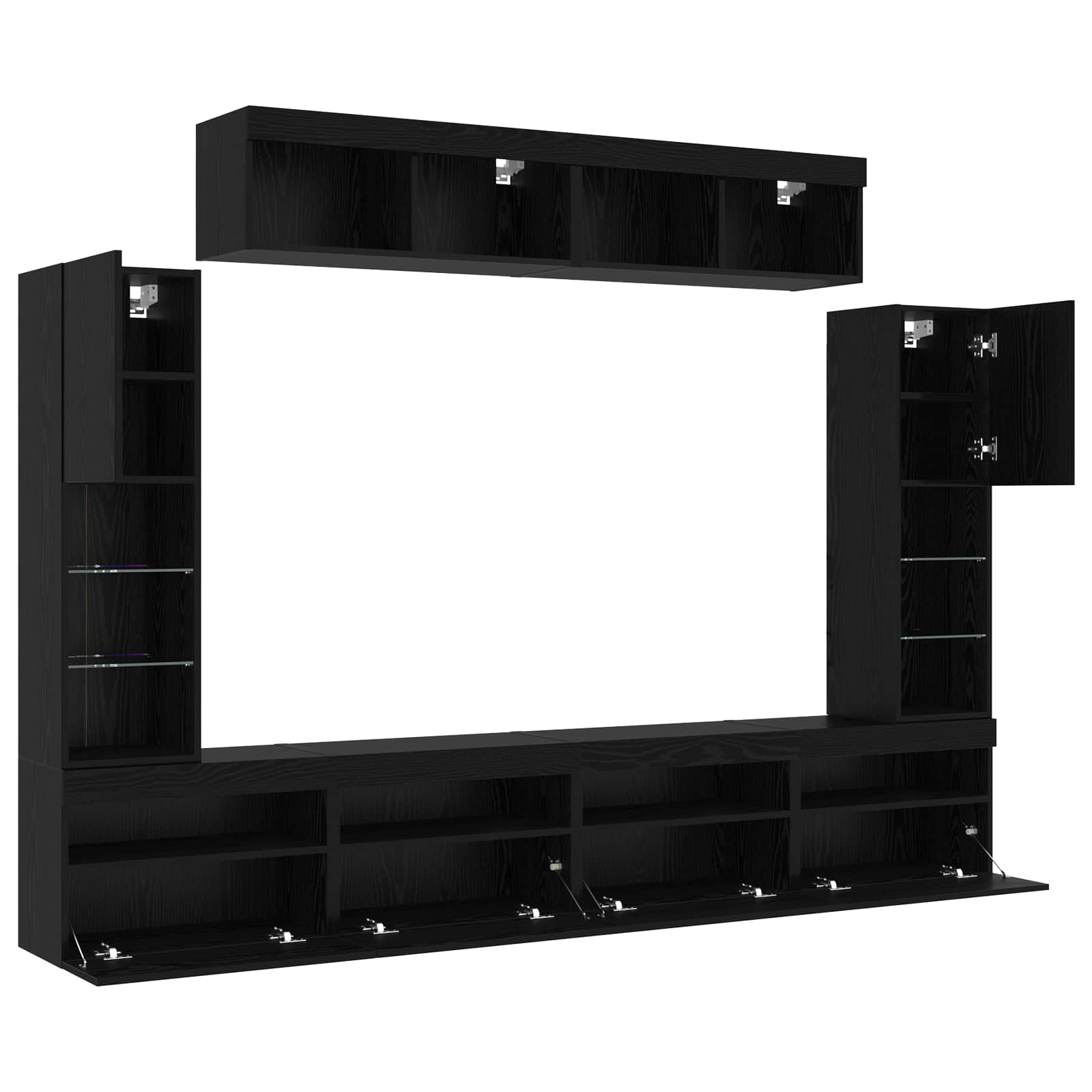 Tv-meubelset Wandgemonteerd 6 pcs Zwart eiken Bewerkt hout
