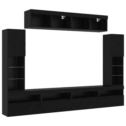 Tv-meubelset Wandgemonteerd 6 pcs Zwart eiken Bewerkt hout