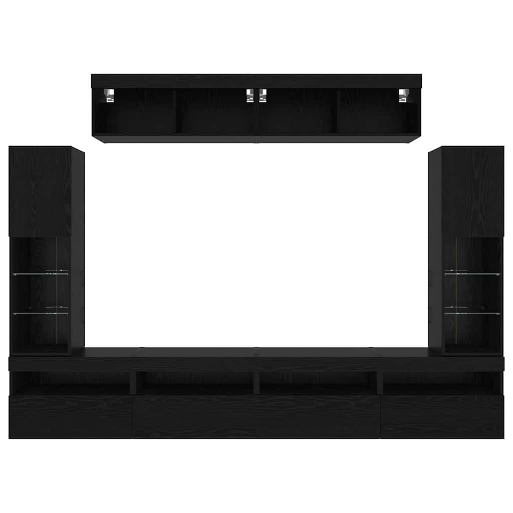 Tv-meubelset Wandgemonteerd 6 pcs Zwart eiken Bewerkt hout