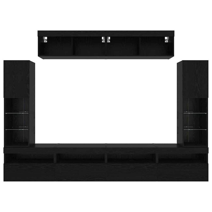Tv-meubelset Wandgemonteerd 6 pcs Zwart eiken Bewerkt hout