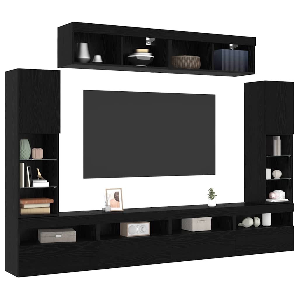 Tv-meubelset Wandgemonteerd 6 pcs Zwart eiken Bewerkt hout