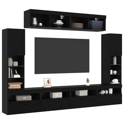 Tv-meubelset Wandgemonteerd 6 pcs Zwart eiken Bewerkt hout