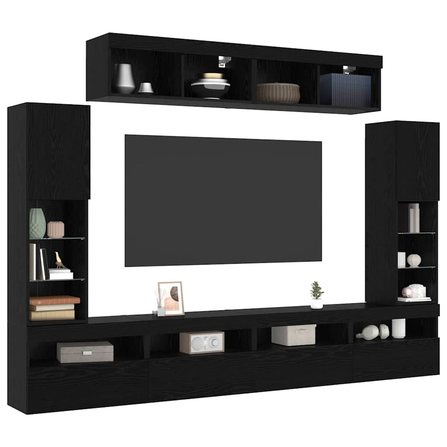 Tv-meubelset Wandgemonteerd 6 pcs Zwart eiken Bewerkt hout