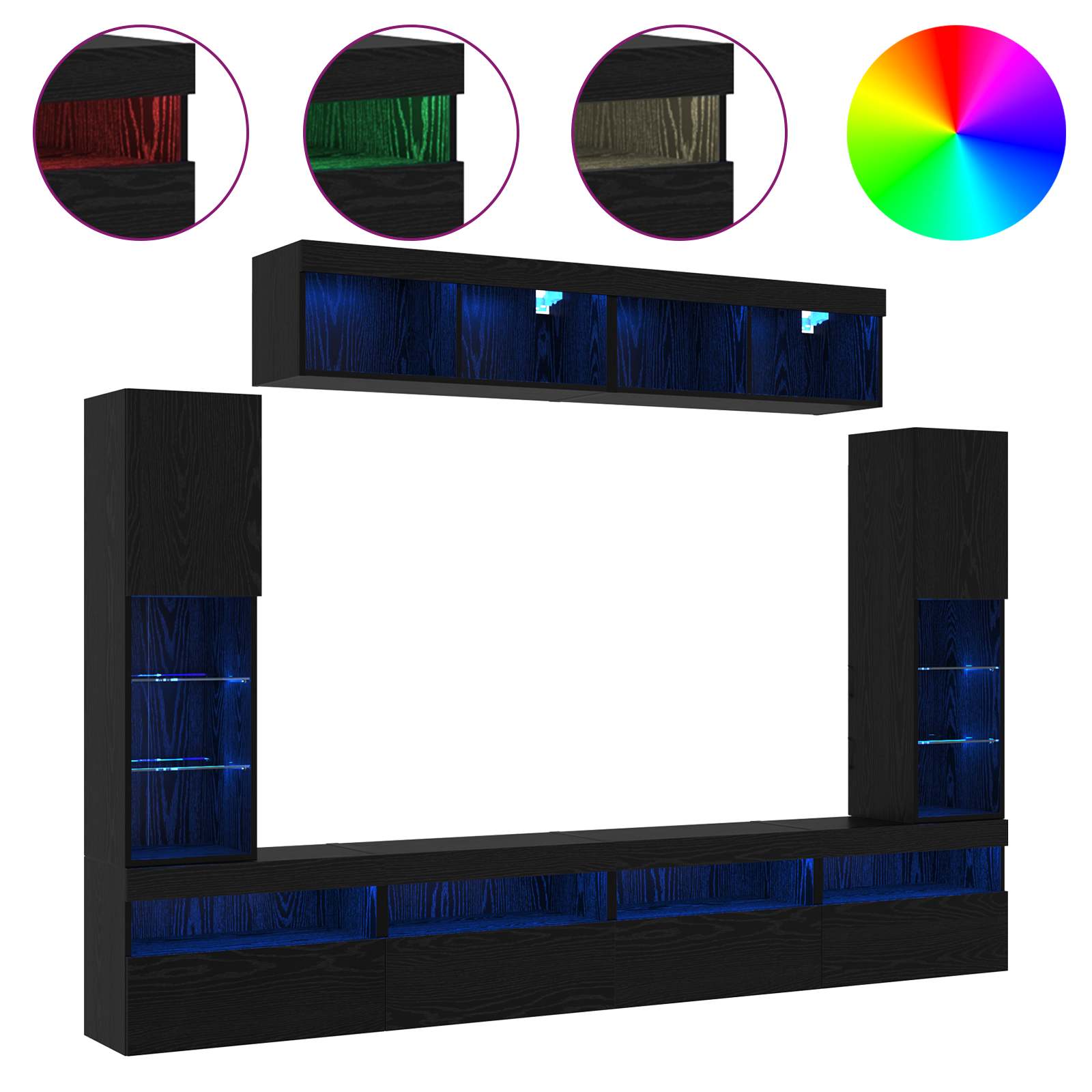 Tv-meubelset Wandgemonteerd 6 pcs Zwart eiken Bewerkt hout