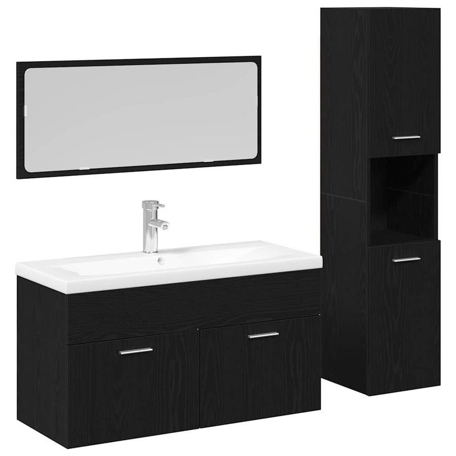 2-Delige Badkamermeubelset Bewerkt Hout Kleurig 90 x 38.5 x 46 cm Zwart eiken