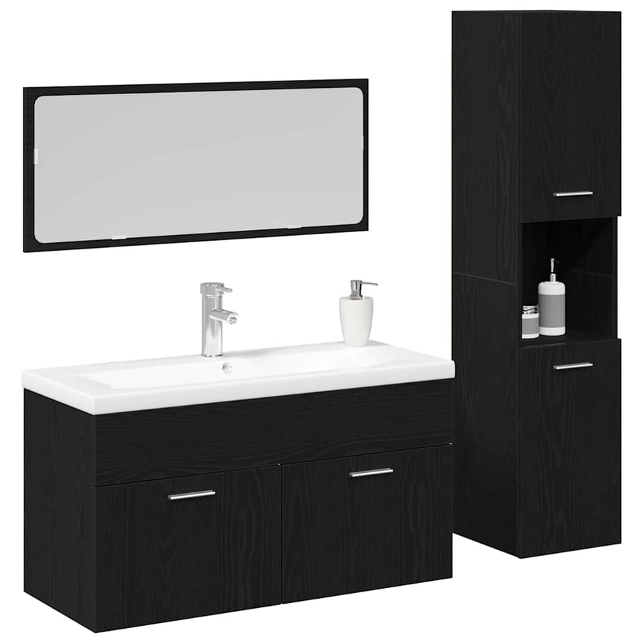 2-Delige Badkamermeubelset Bewerkt Hout Kleurig 90 x 38.5 x 46 cm Zwart eiken