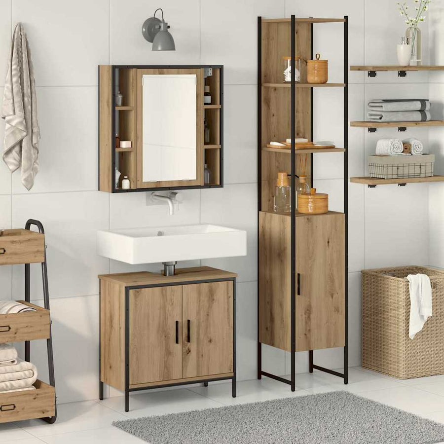 Badkamermeubels met plank met opslag 3 pcs Bruin Bewerkt hout