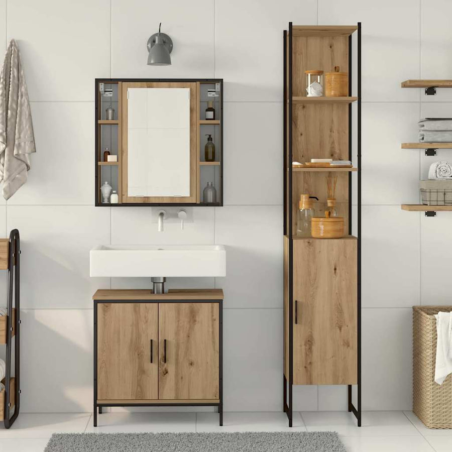 Badkamermeubels met plank met opslag 3 pcs Bruin Bewerkt hout