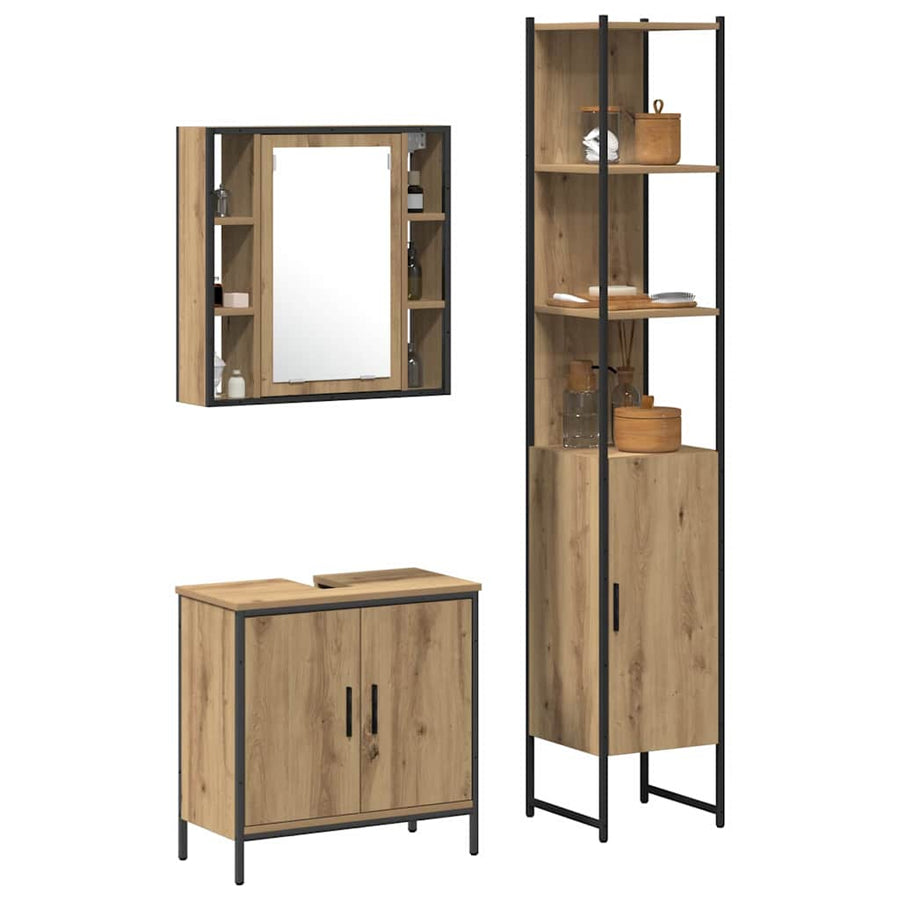 Badkamermeubels met plank met opslag 3 pcs Bruin Bewerkt hout