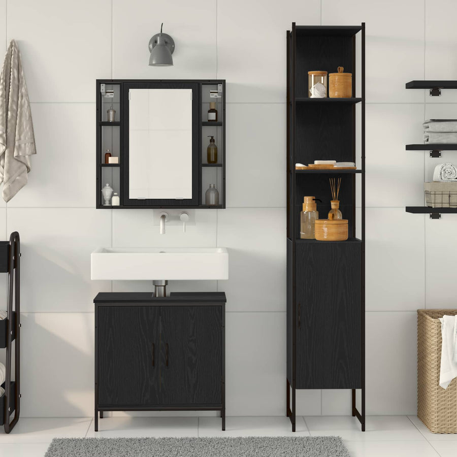 Badkamermeubels met plank met opslag 3 pcs Zwart Bewerkt hout