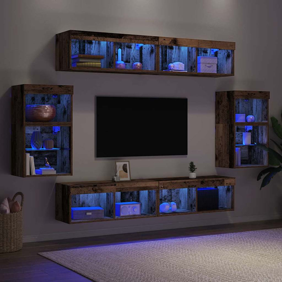 Tv-meubelset met LED-striplichten 8 pcs Oud hout Bewerkt hout