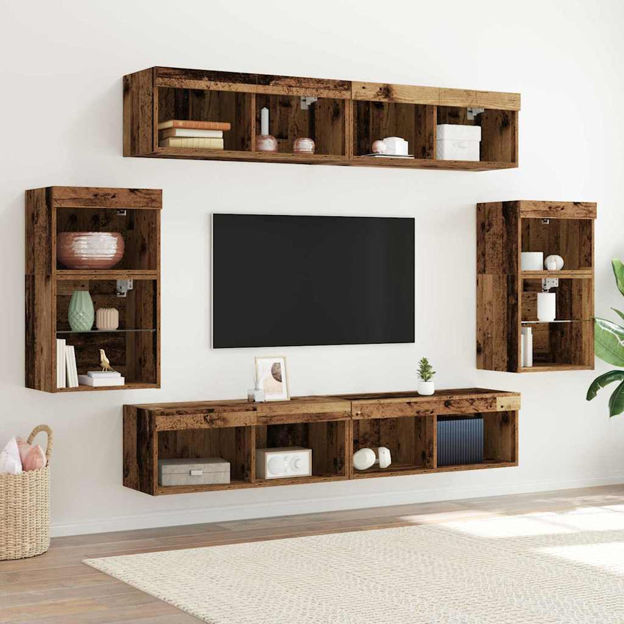 Tv-meubelset met LED-striplichten 8 pcs Oud hout Bewerkt hout