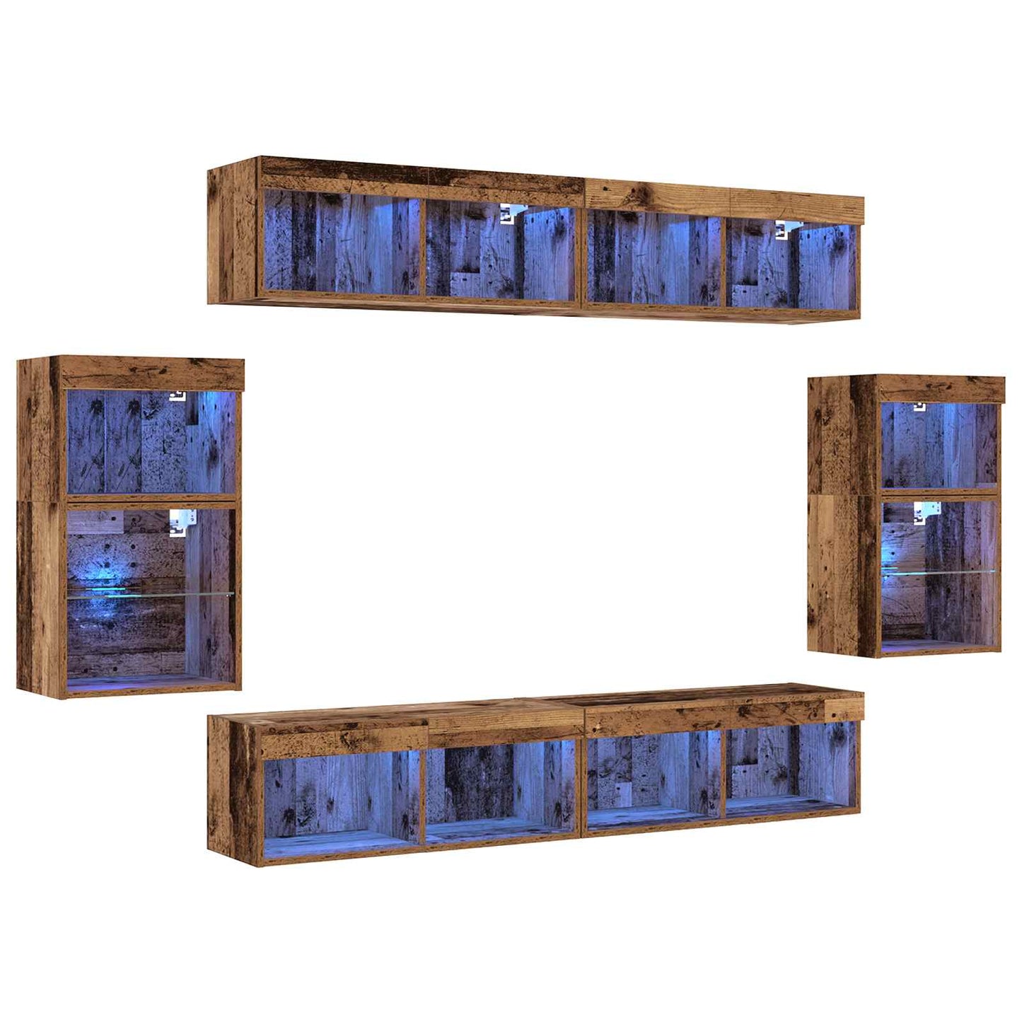Tv-meubelset met LED-striplichten 8 pcs Oud hout Bewerkt hout