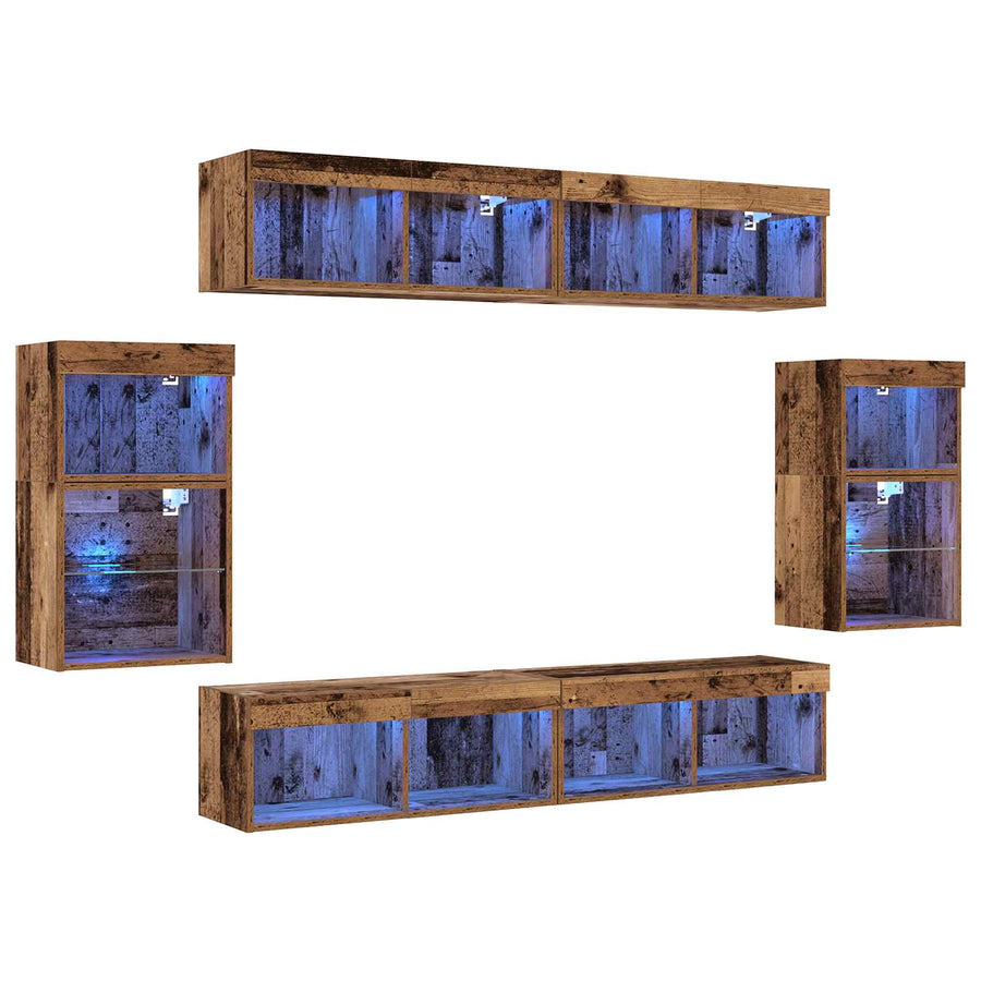 Tv-meubelset met LED-striplichten 8 pcs Oud hout Bewerkt hout