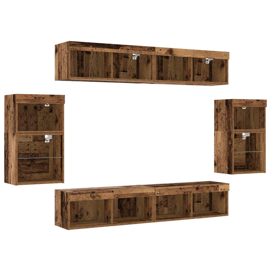 Tv-meubelset met LED-striplichten 8 pcs Oud hout Bewerkt hout