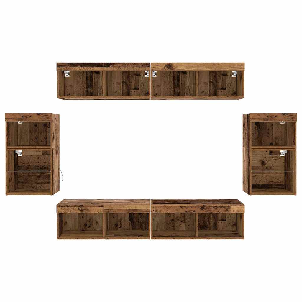 Tv-meubelset met LED-striplichten 8 pcs Oud hout Bewerkt hout
