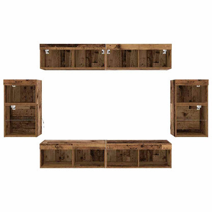Tv-meubelset met LED-striplichten 8 pcs Oud hout Bewerkt hout