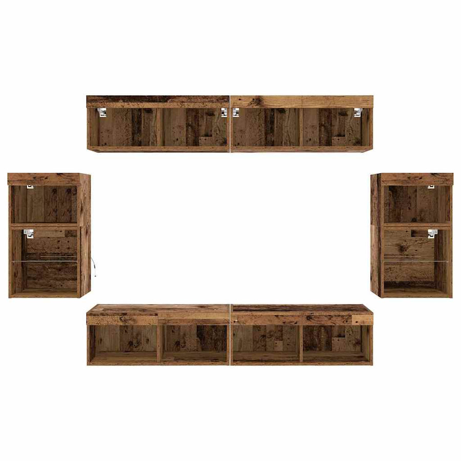 Tv-meubelset met LED-striplichten 8 pcs Oud hout Bewerkt hout