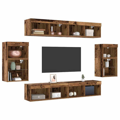 Tv-meubelset met LED-striplichten 8 pcs Oud hout Bewerkt hout